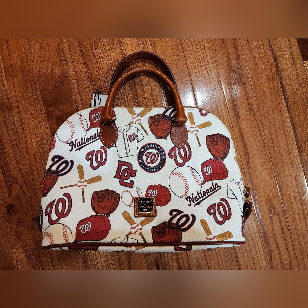 Dooney And Bourke Washington Nationals White Leather MLB Pattern Satchel